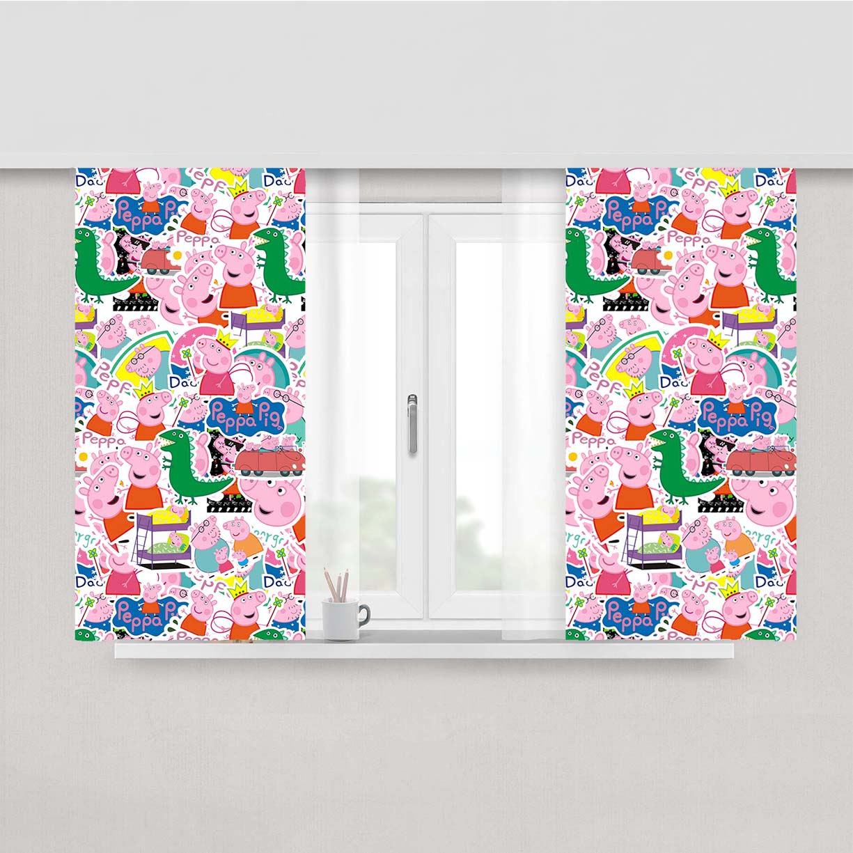 Peppa Pig Green Dinosaur Sticker Collection Peach Skin Window Curtains