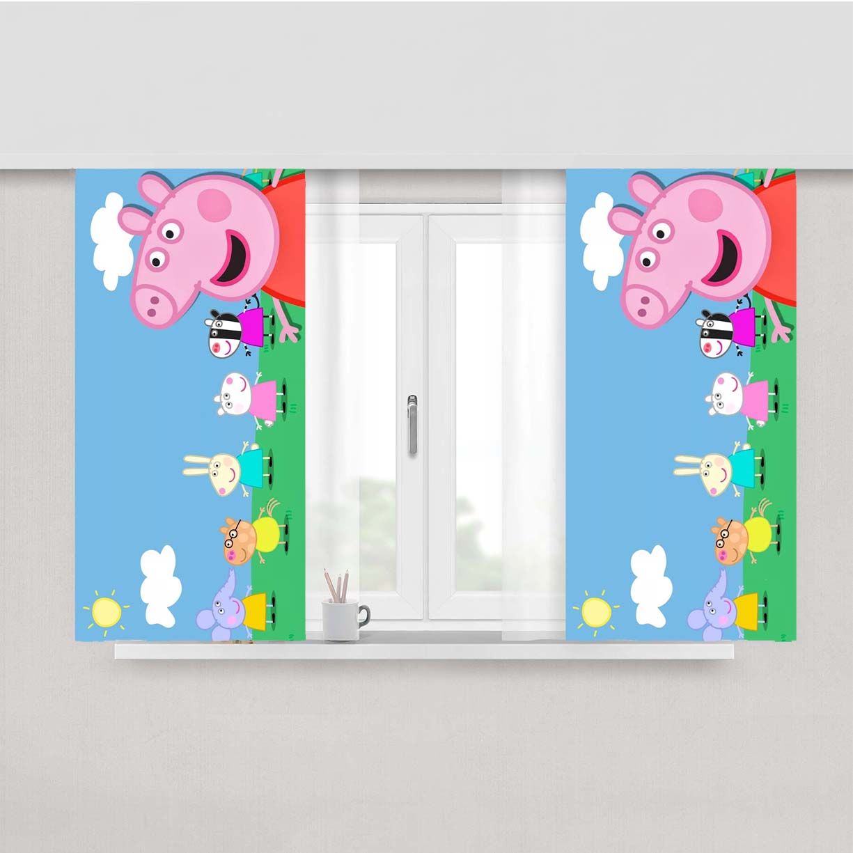Peppa Pig Playing With Friends Peach Skin Window Curtains