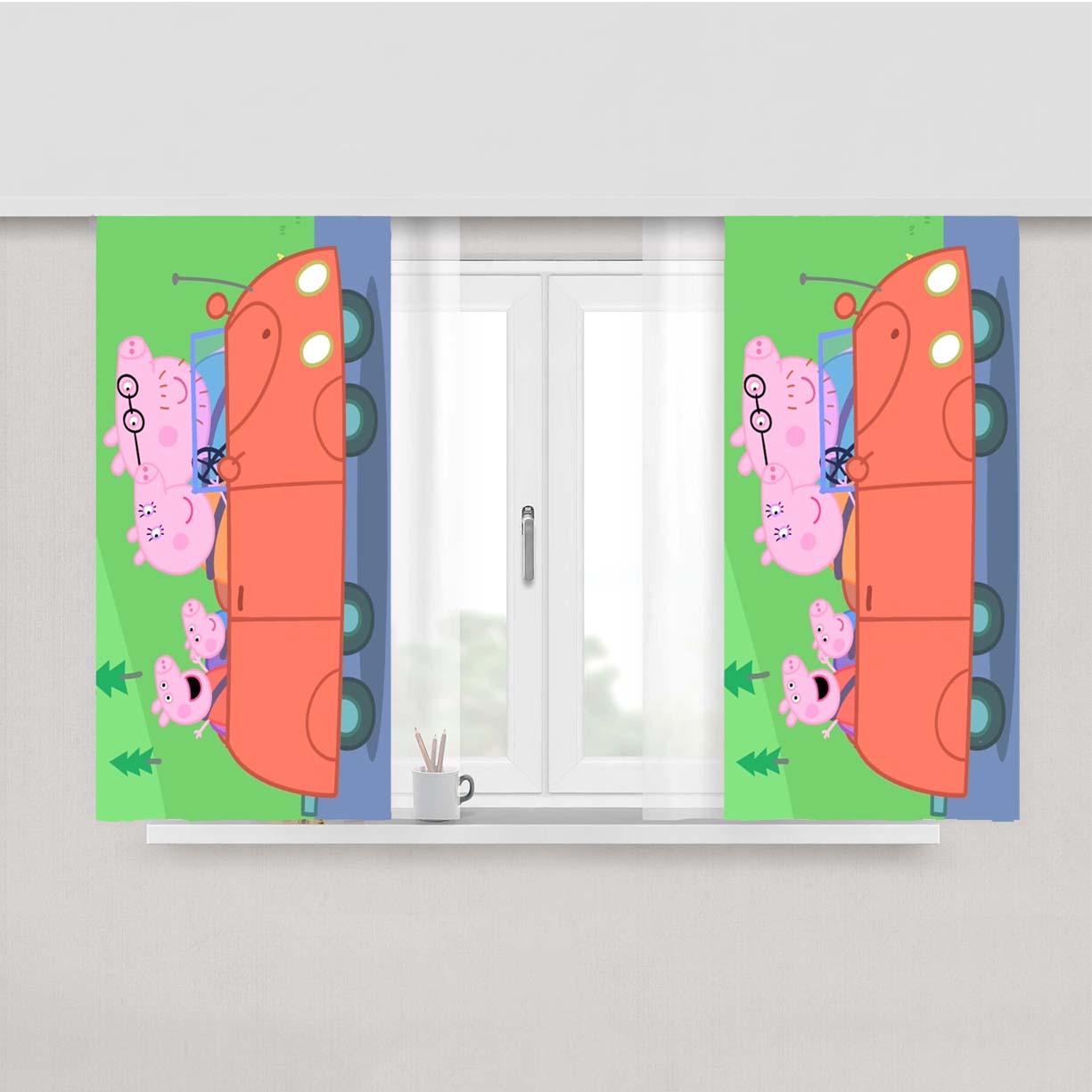 Peppa Pig The New Car Red Color Peach Skin Window Curtains