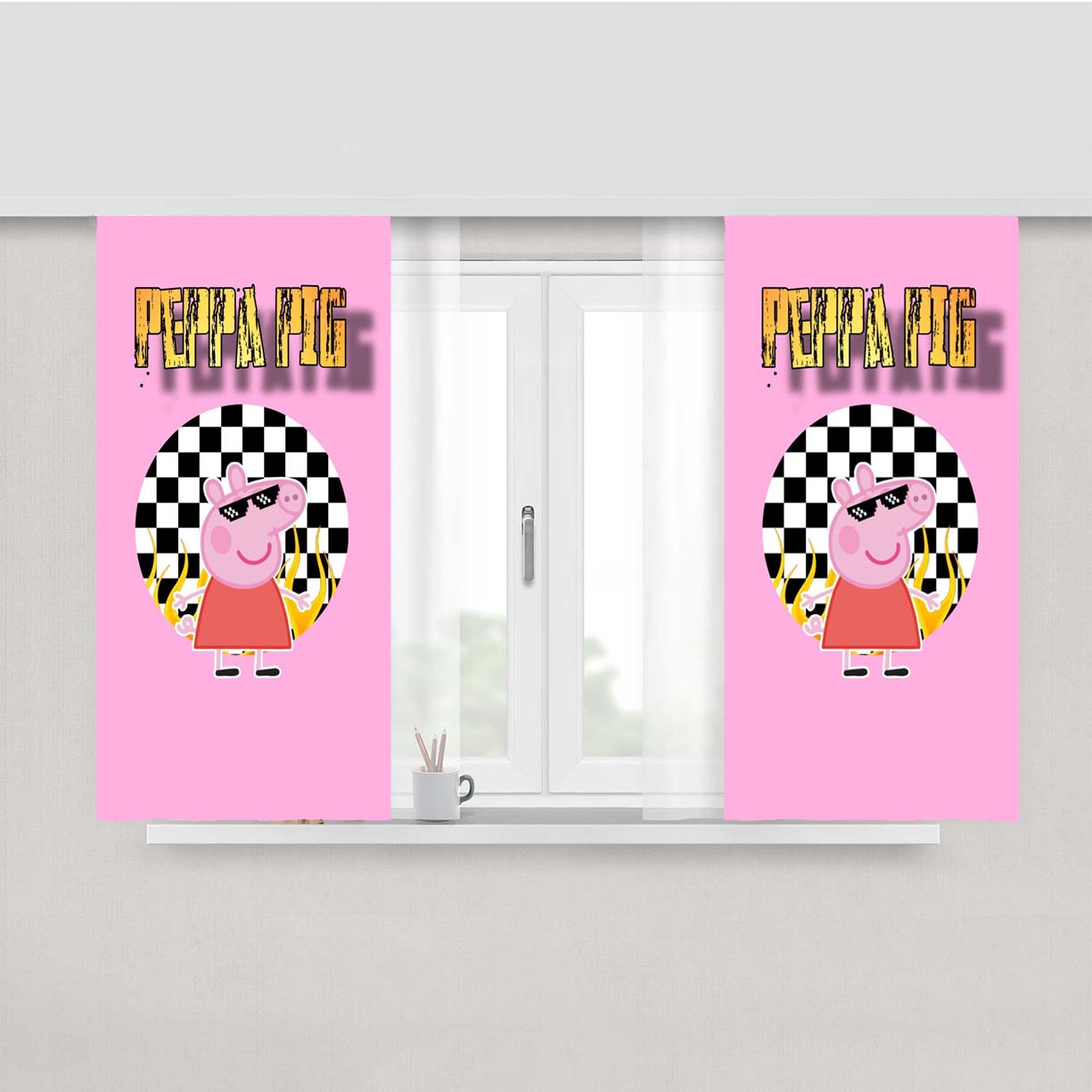 Peppa Pig With Eyeglasses Wallpaper Peach Skin Window Curtains