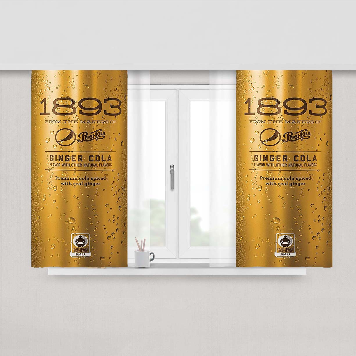 Pepsi Cola 1893 Ginger Gold Ice Cans Peach Skin Window Curtains