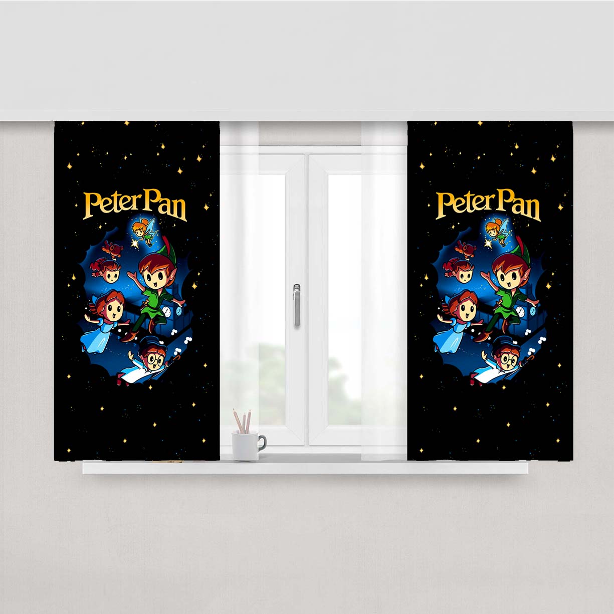 Peter Pan Cartoon Night Peach Skin Window Curtains