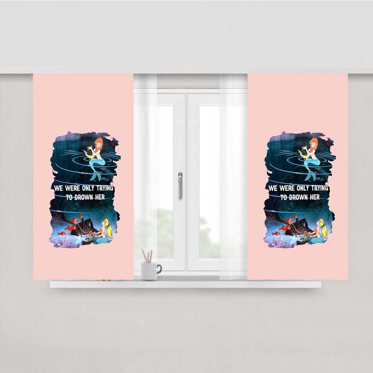 Peter Pan Mermaid Neverland Book Peach Skin Window Curtains