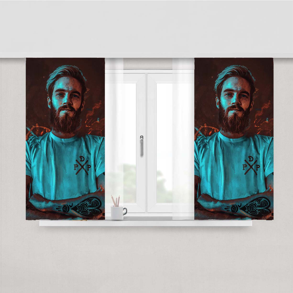 Pew Die Pie Art Peach Skin Window Curtains
