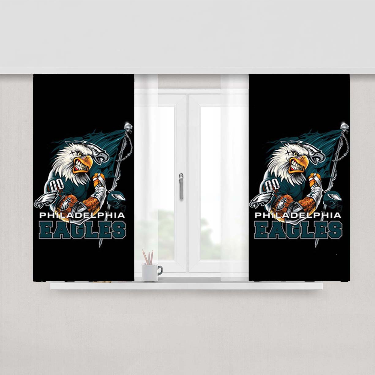 Philadelphia Eagles Logo Black Peach Skin Window Curtains