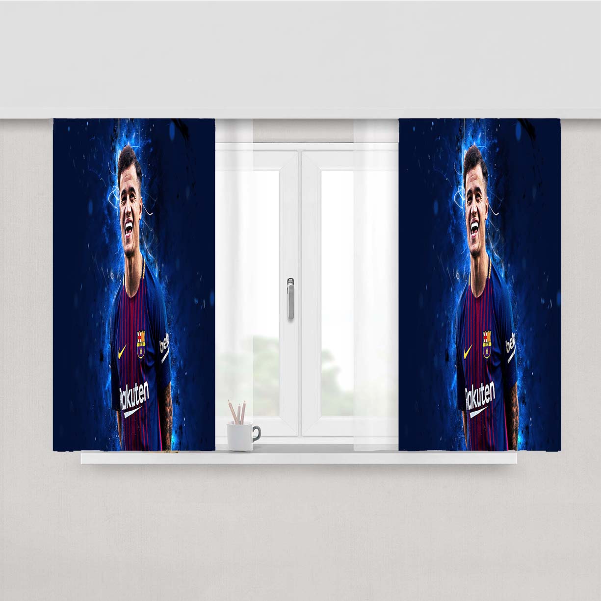 Philippe Coutinho Barcelona Peach Skin Window Curtains