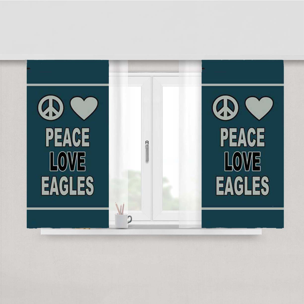 Philly Eagles Peace Love Peach Skin Window Curtains