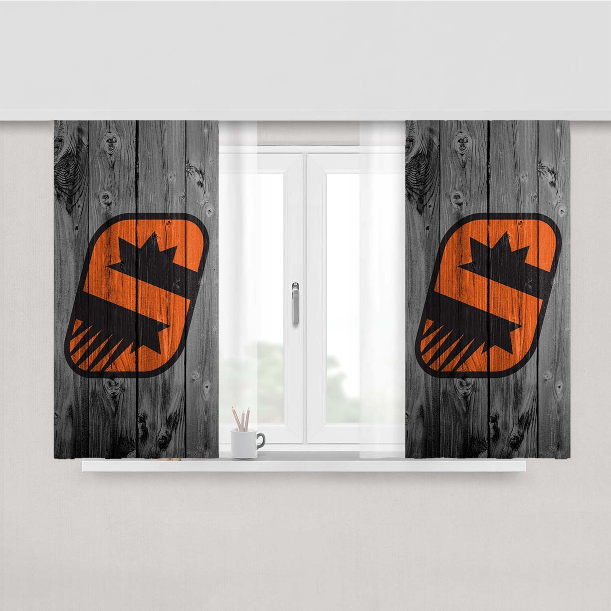 Phoenix Suns Logo Dark Wood Wallpaper Peach Skin Window Curtains