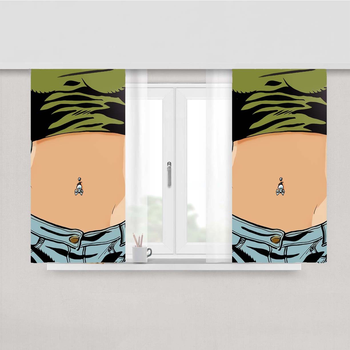 Piercing Skull On Woman Belly Peach Skin Window Curtains