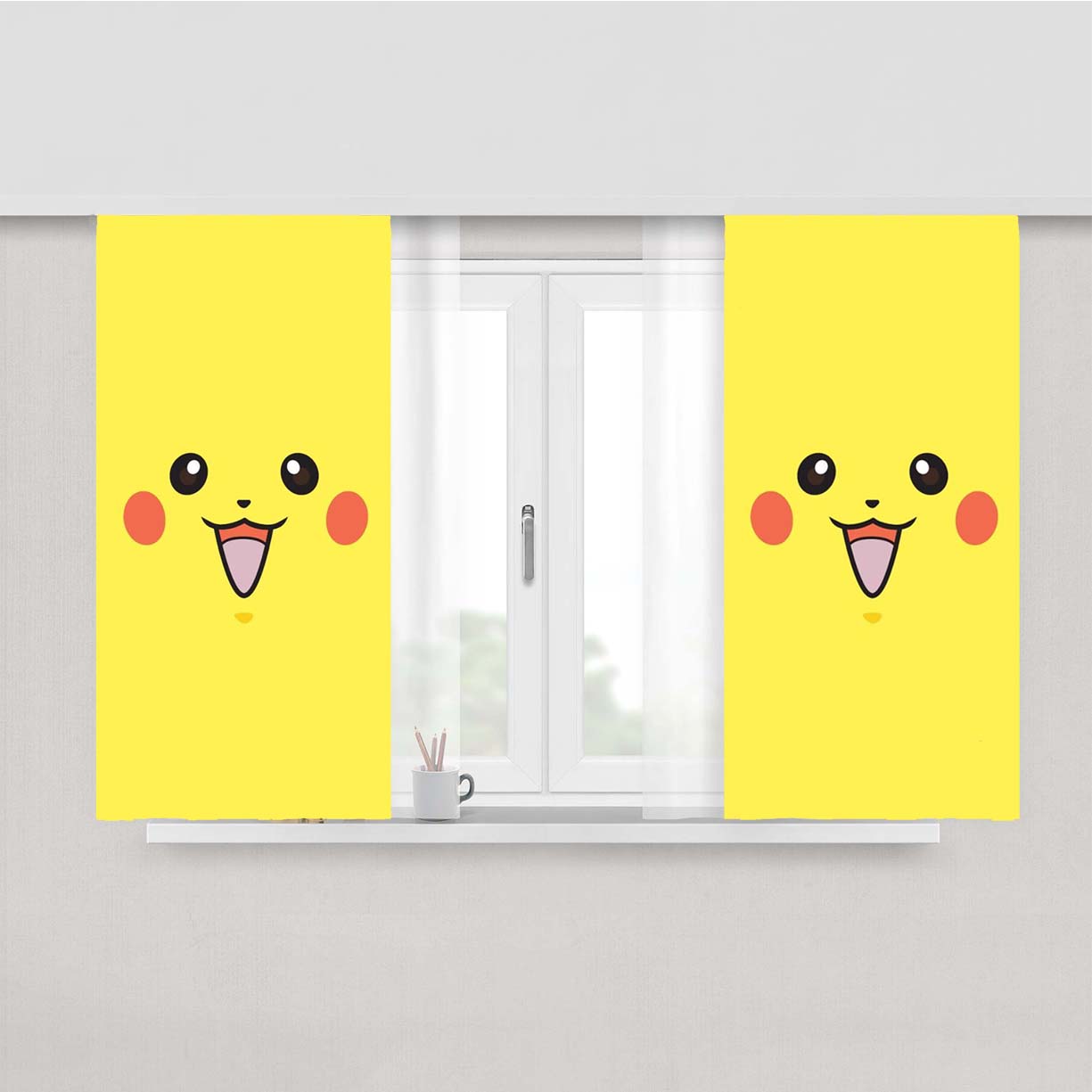 Pikachu Face Peach Skin Window Curtains