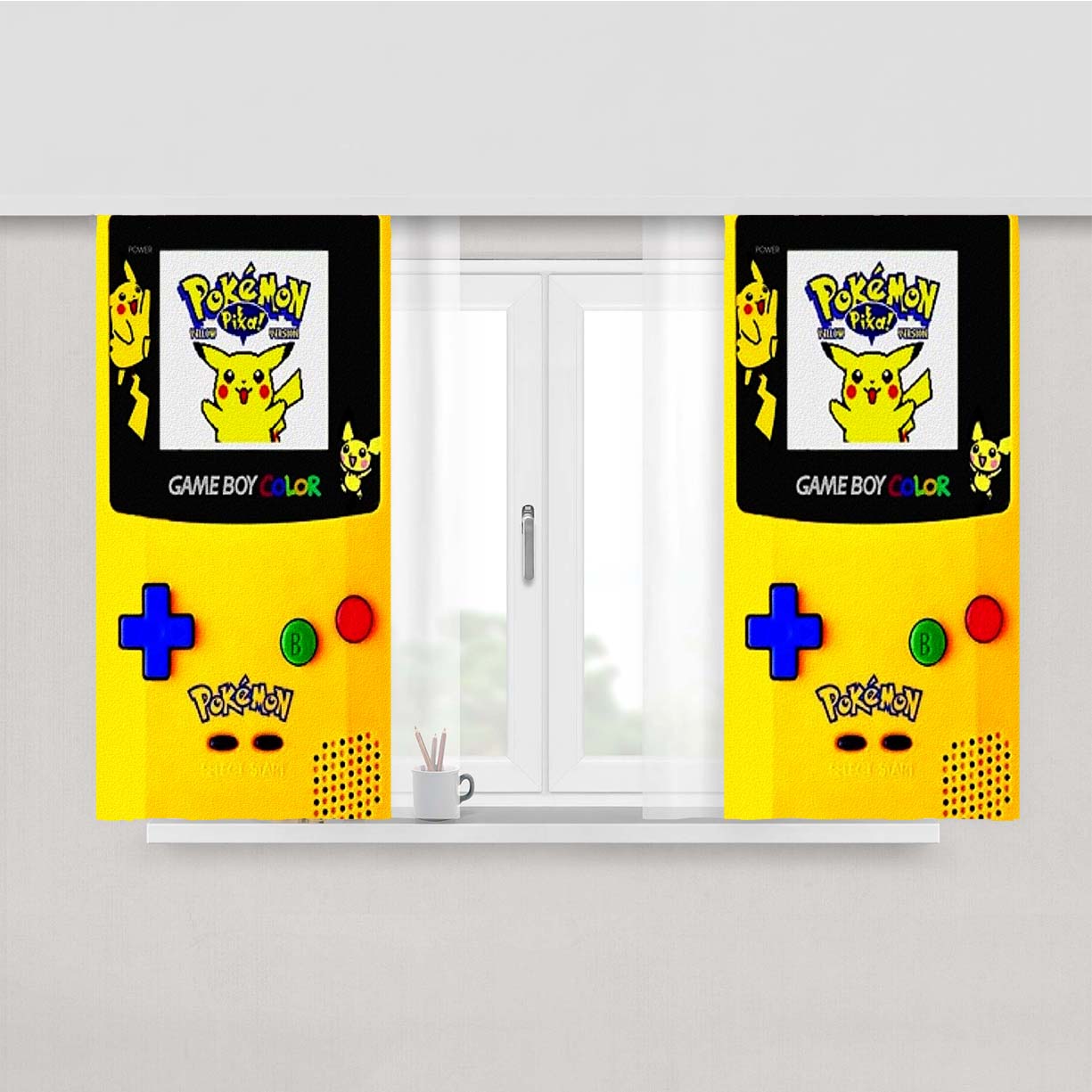 Pikachu Gameboy Texture Peach Skin Window Curtains