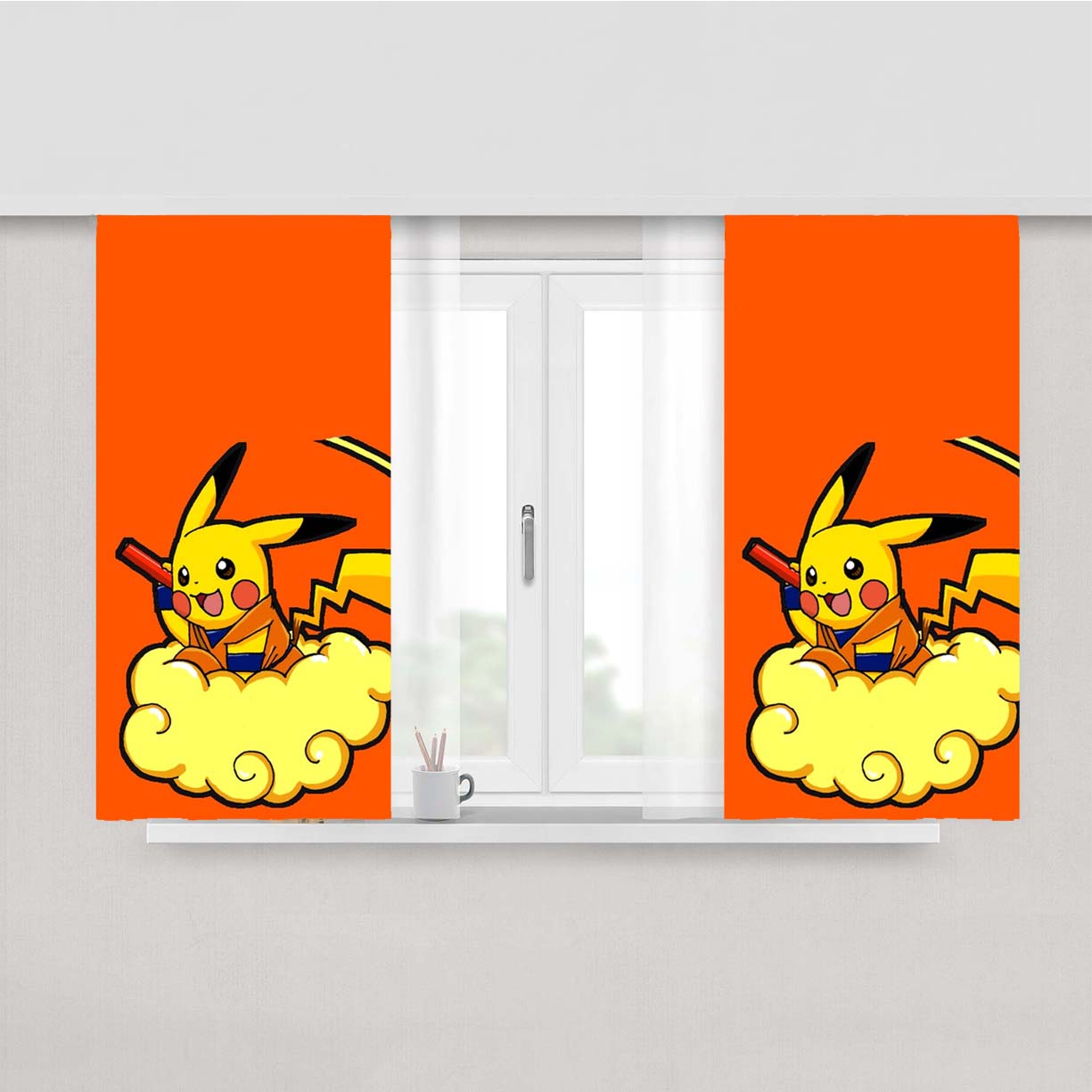 Pikachu Goku Dragon Ball Peach Skin Window Curtains