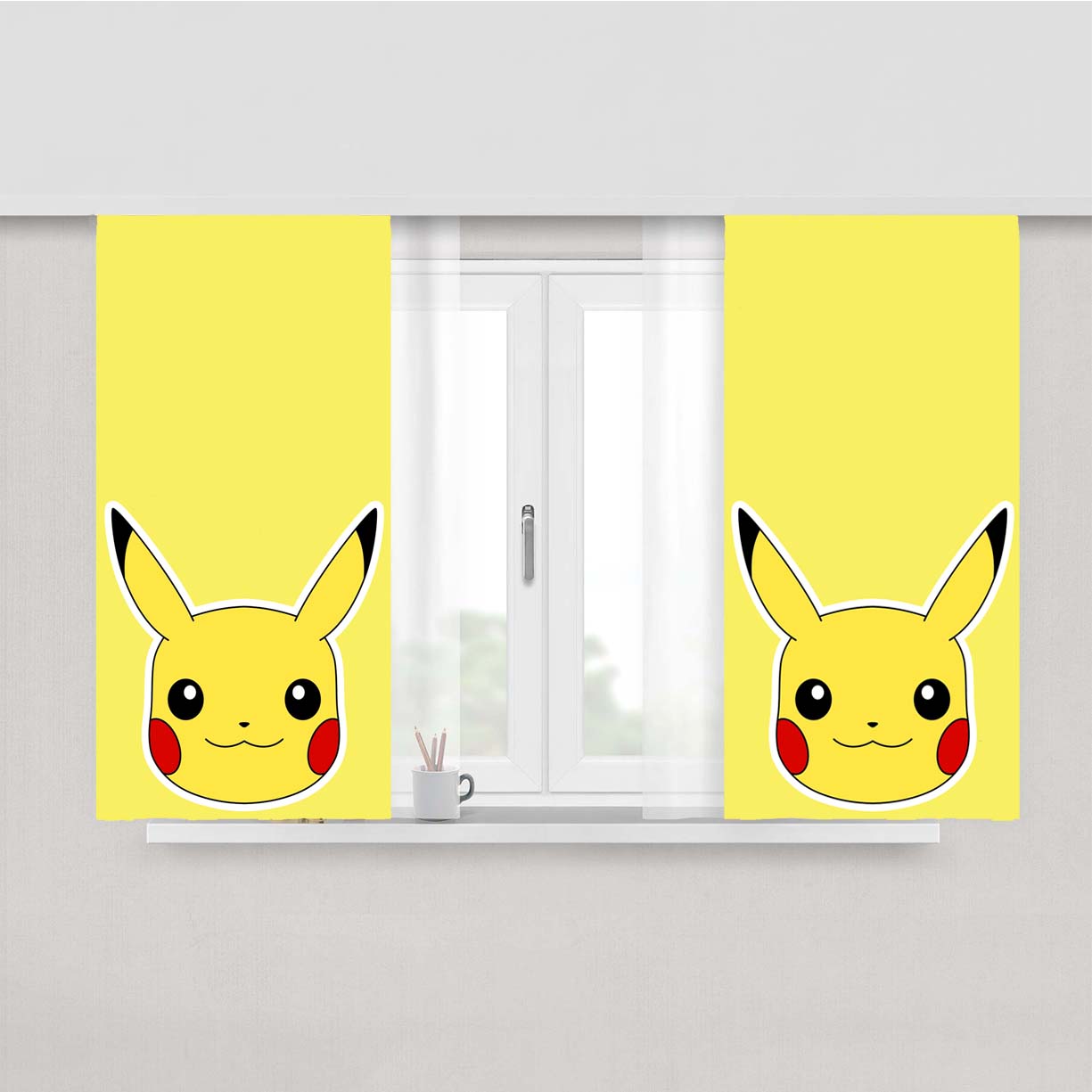 Pikachu Head Peach Skin Window Curtains
