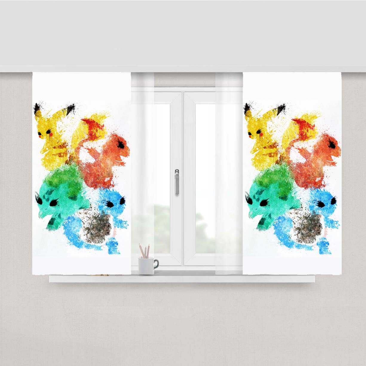 Pikachu Painting Pokemon Peach Skin Window Curtains