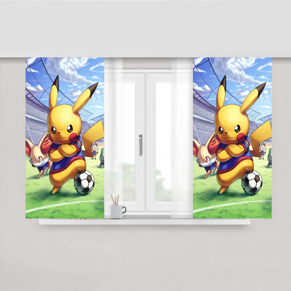 Pikachu Pokemen Football Peach Skin Window Curtains
