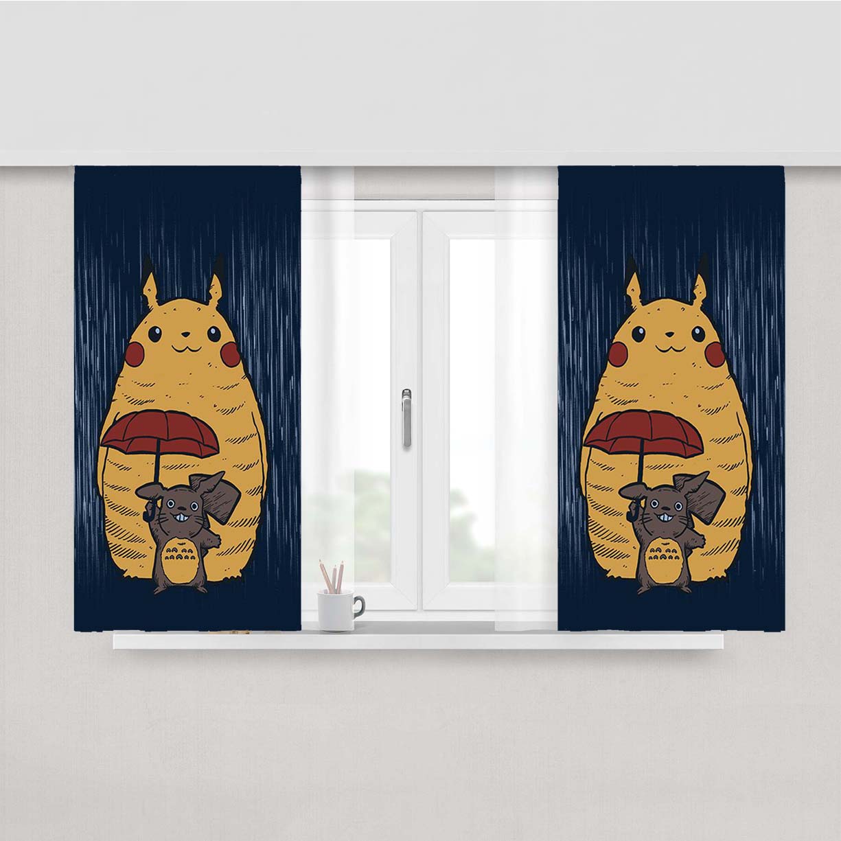 Pikachu Totoro Peach Skin Window Curtains