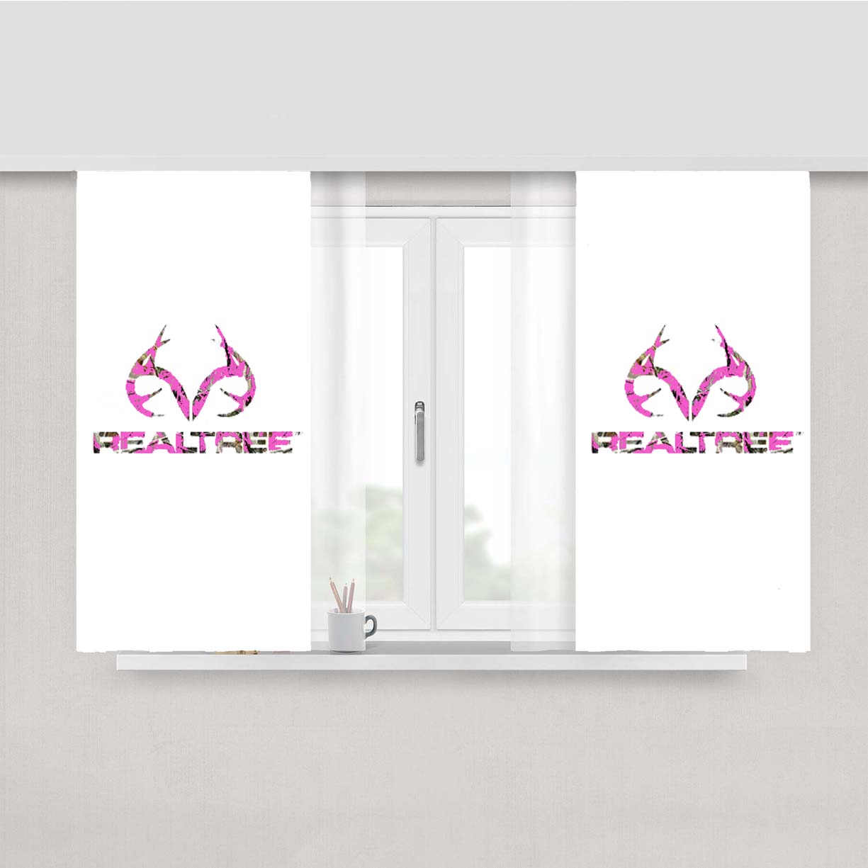 Pink Camo Deer Logo Realtree Peach Skin Window Curtains