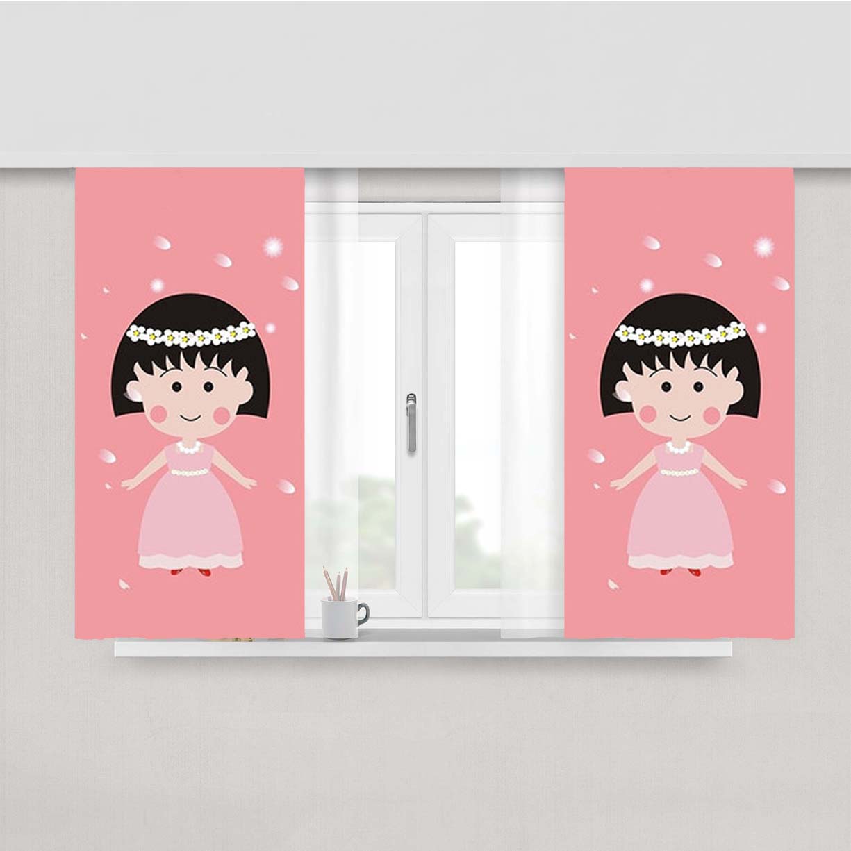 Pink Chibi Maruko Chan Peach Skin Window Curtains