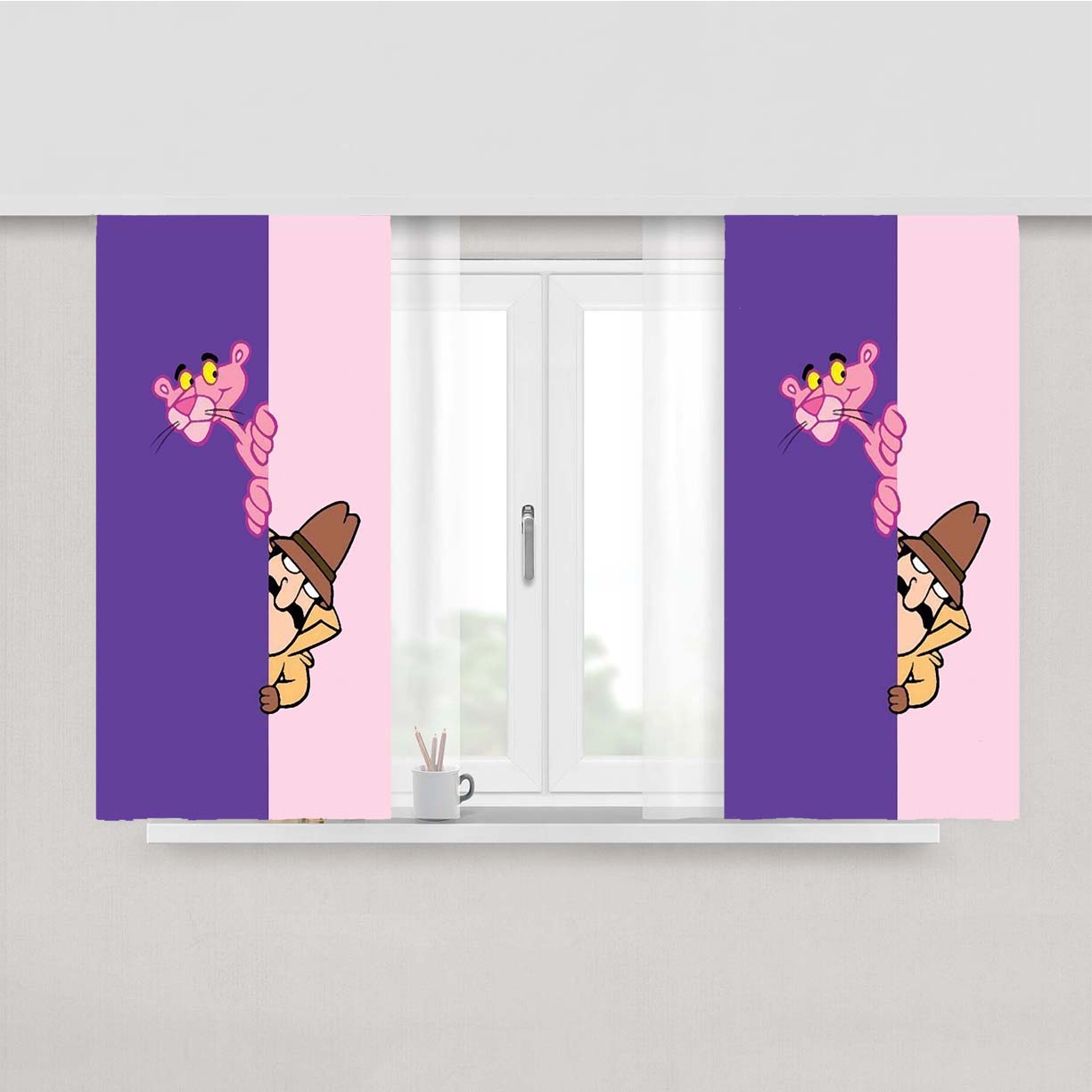 Pink Panther And Inspector Peach Skin Window Curtains