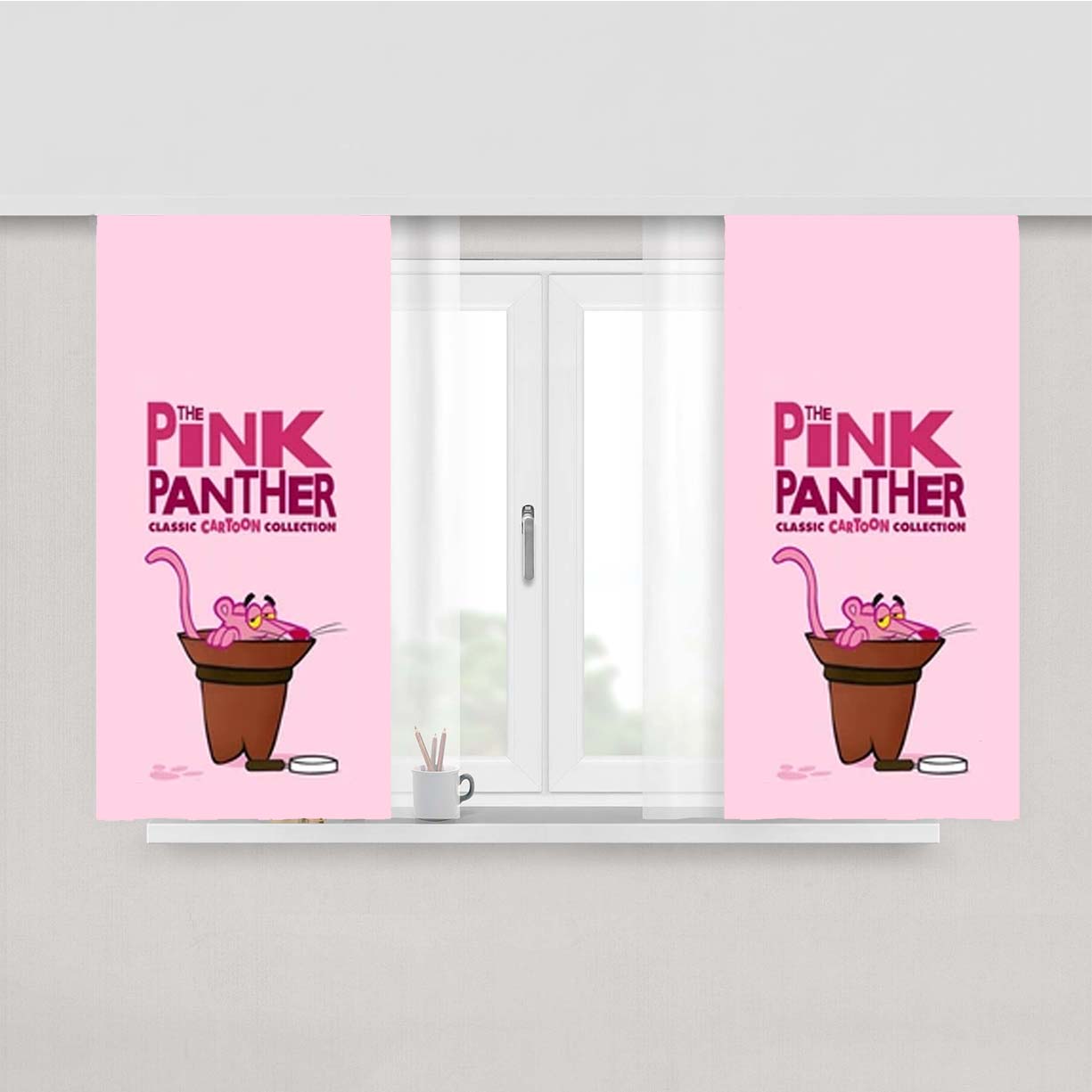 Pink Panther Classic Cartoon Peach Skin Window Curtains