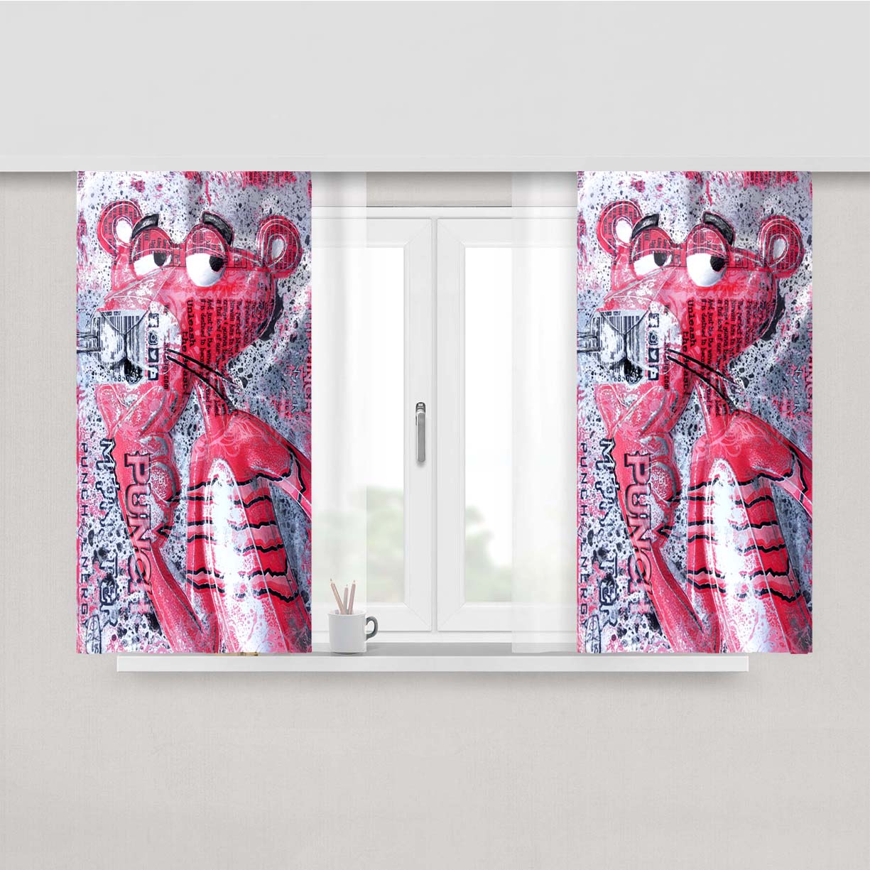 Pink Panther Pop Art Peach Skin Window Curtains