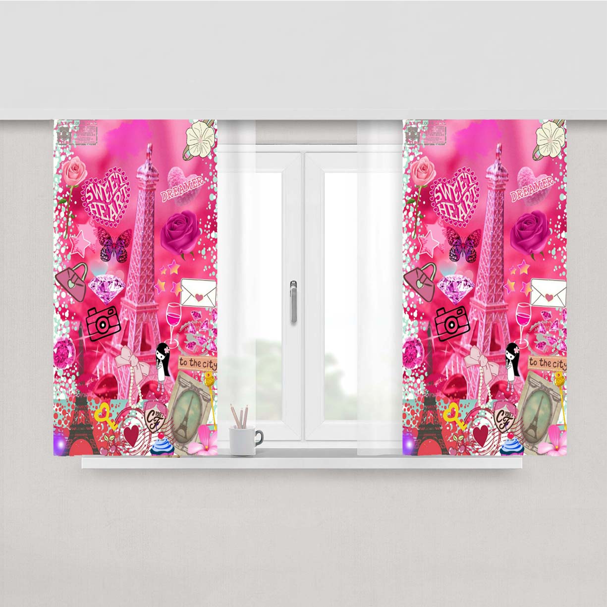 Pink Paris Cute Peach Skin Window Curtains