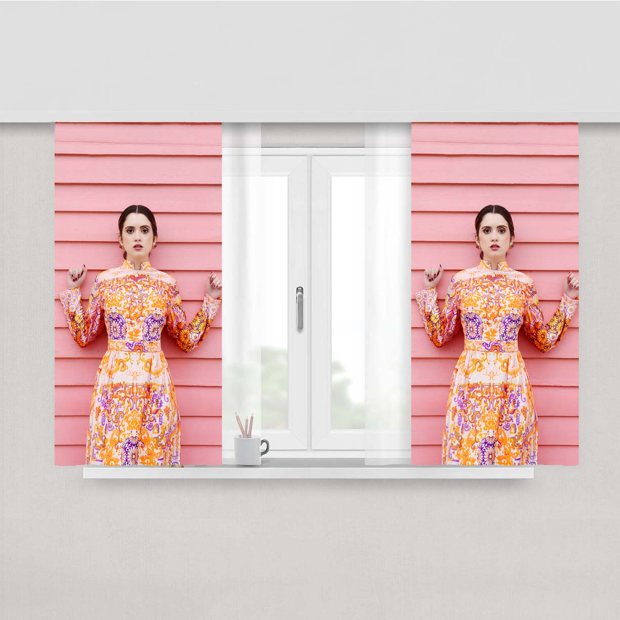 Pink Wall Photo Session Laura Marano Peach Skin Window Curtains