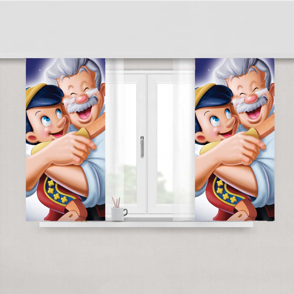 Pinocchio And Geppetto Happy Peach Skin Window Curtains