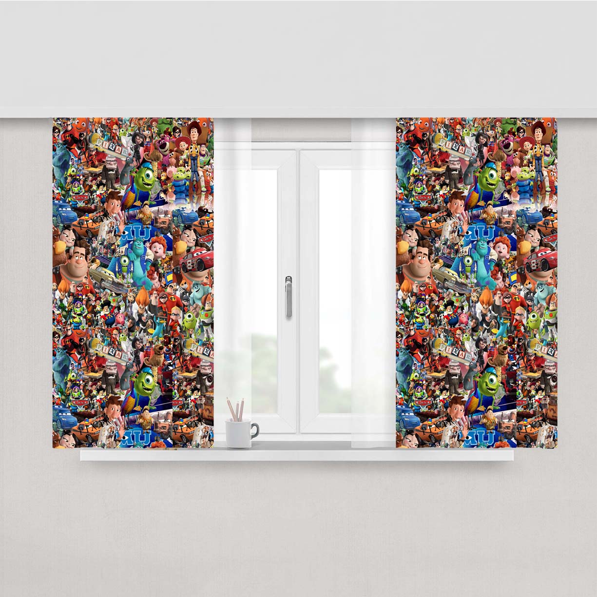 Pixar Kids Animated Movie Sticker Bomb Collection Peach Skin Window Curtains