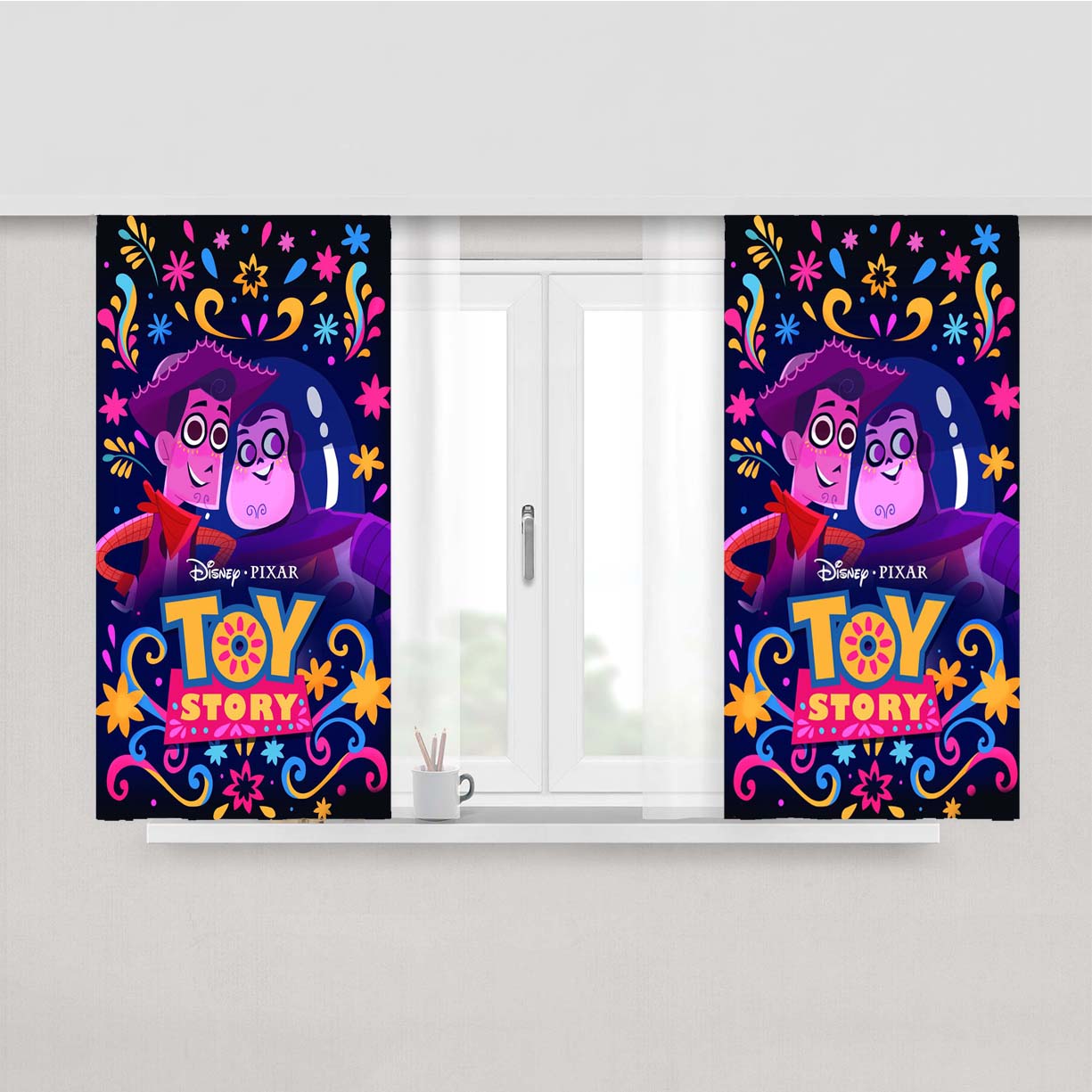 Pixar Toy Story Coco Art Peach Skin Window Curtains