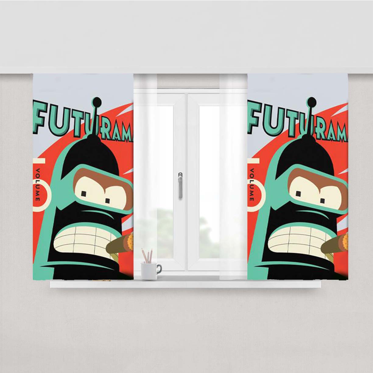Planet Futurama Peach Skin Window Curtains
