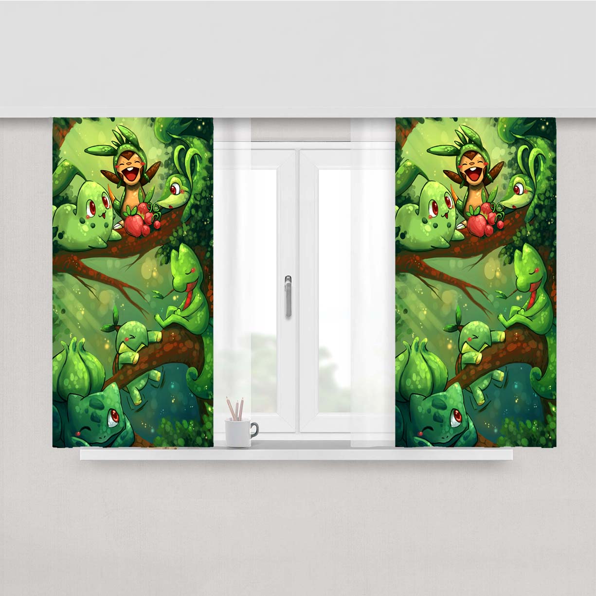 Pokemon All Grass Type Starters Peach Skin Window Curtains