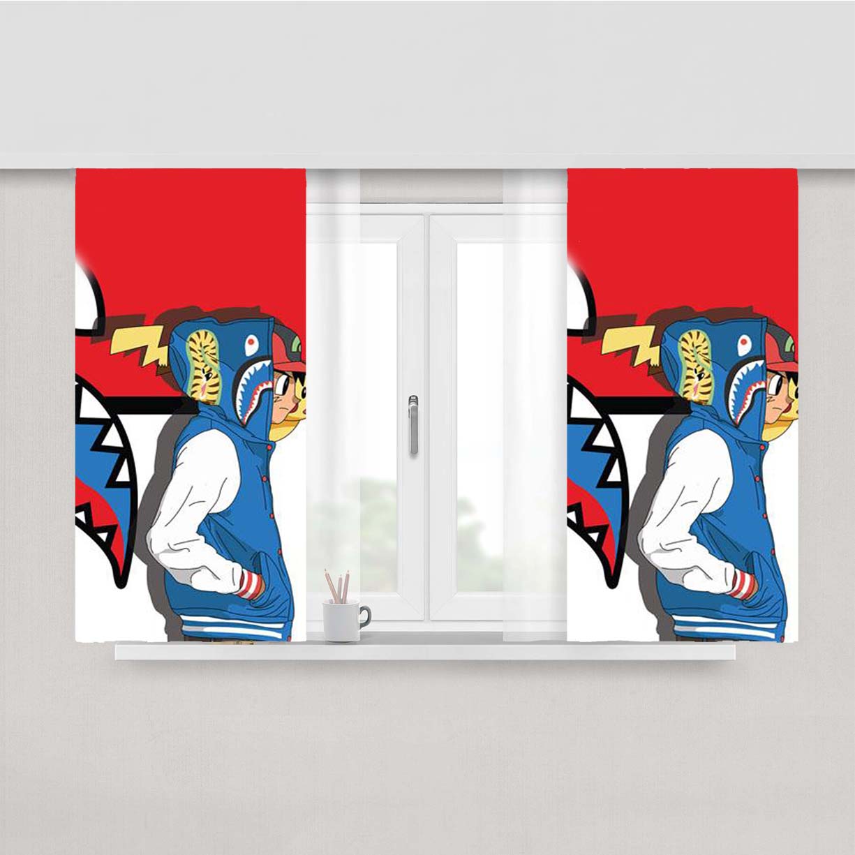 Pokemon Bape Peach Skin Window Curtains