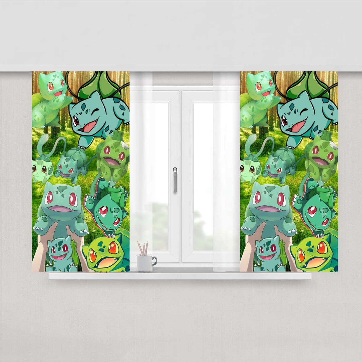 Pokemon Bulbasaur Collages Peach Skin Window Curtains