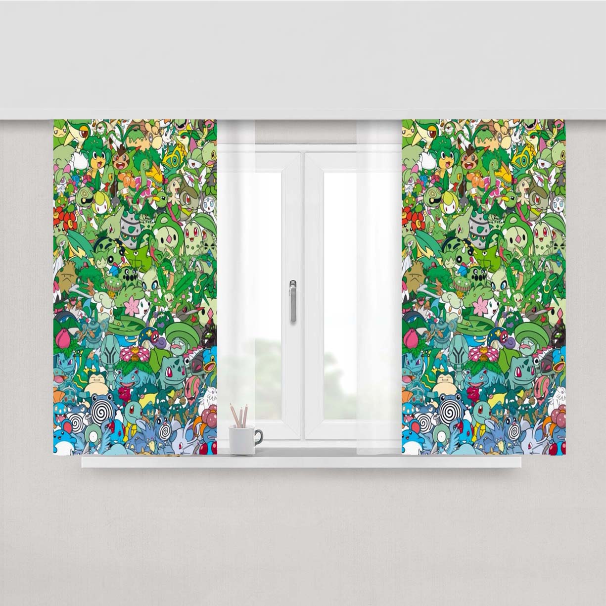 Pokemon Color Spectrum Green To Blue Peach Skin Window Curtains