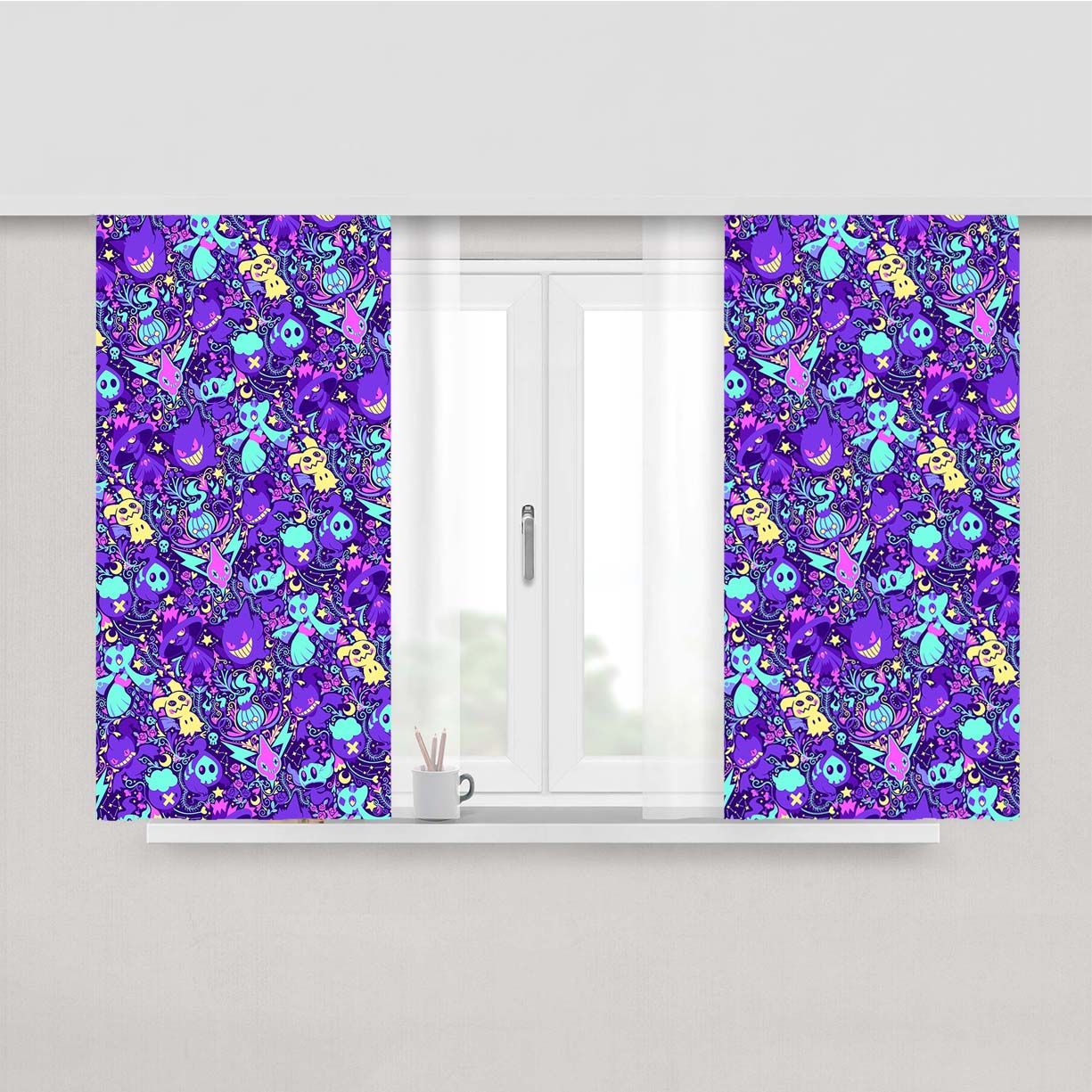 Pokemon Creepy Ghost Lavender Town Myth Peach Skin Window Curtains