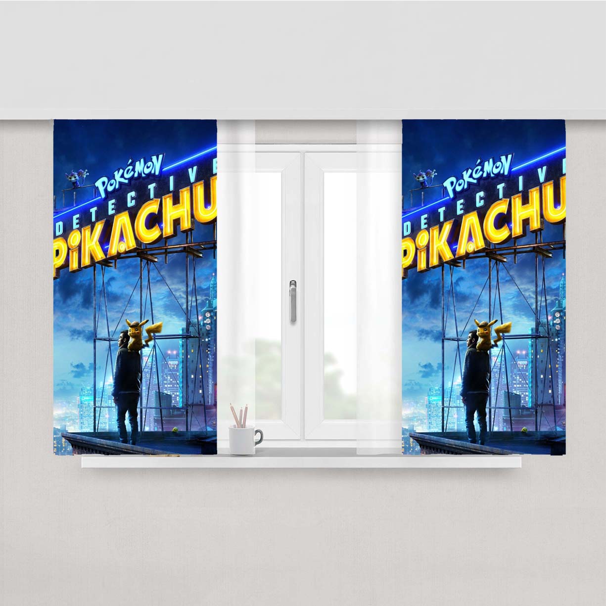 Pokemon Detective Pikachu City Peach Skin Window Curtains