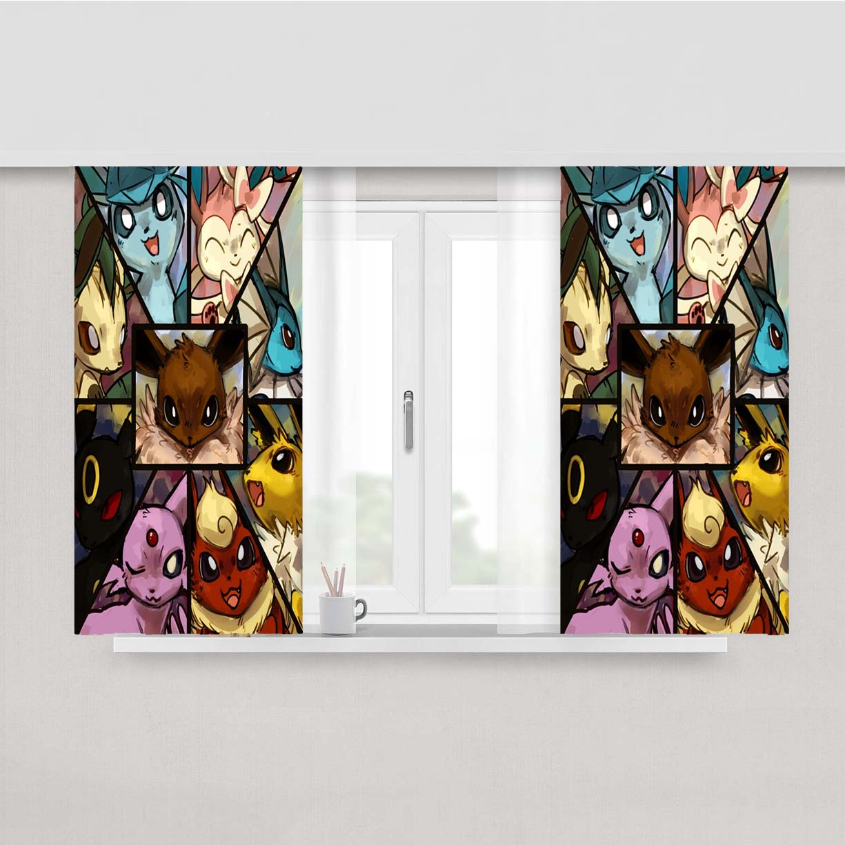 Pokemon Eevee Collage Peach Skin Window Curtains