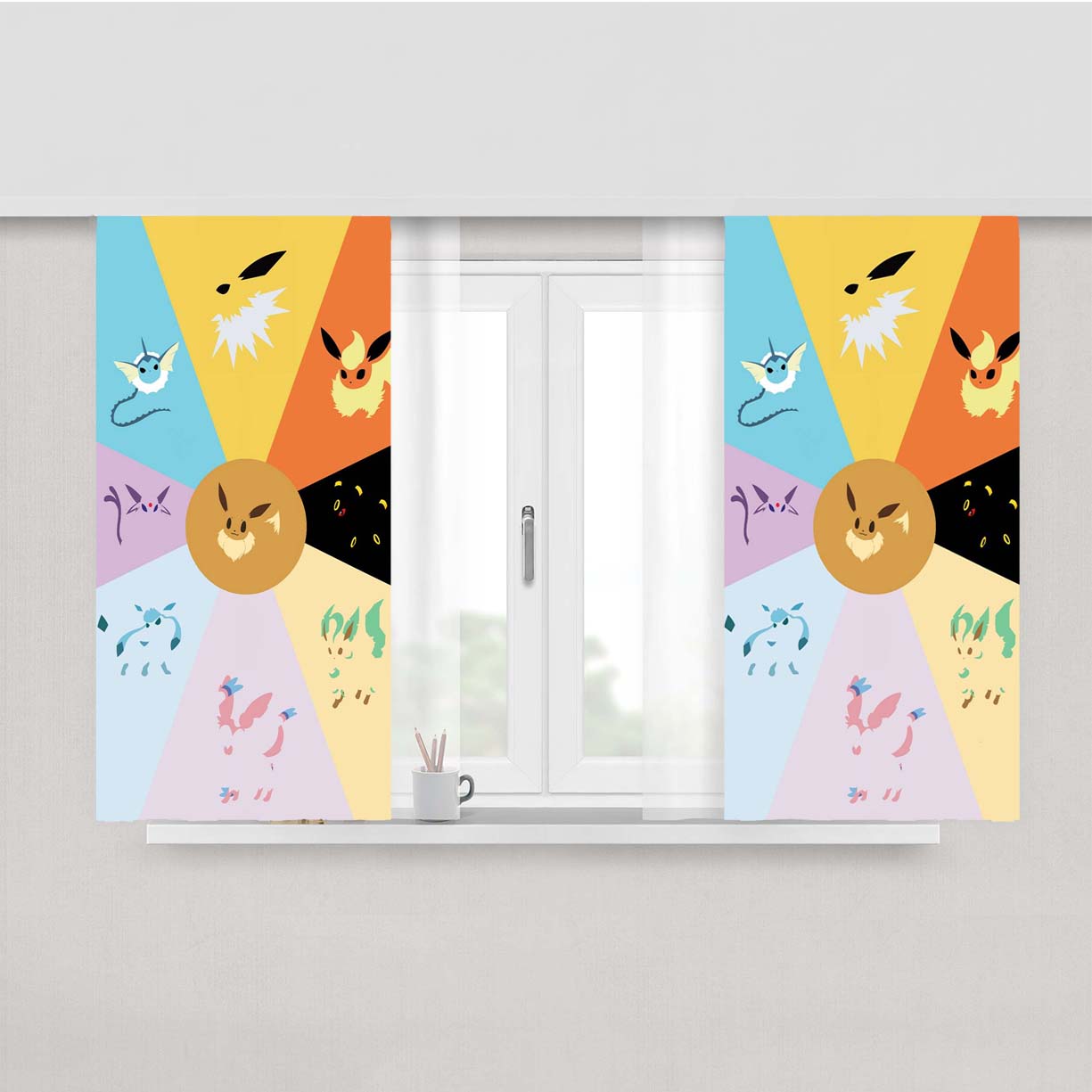 Pokemon Eevee Collage Evolutions Peach Skin Window Curtains
