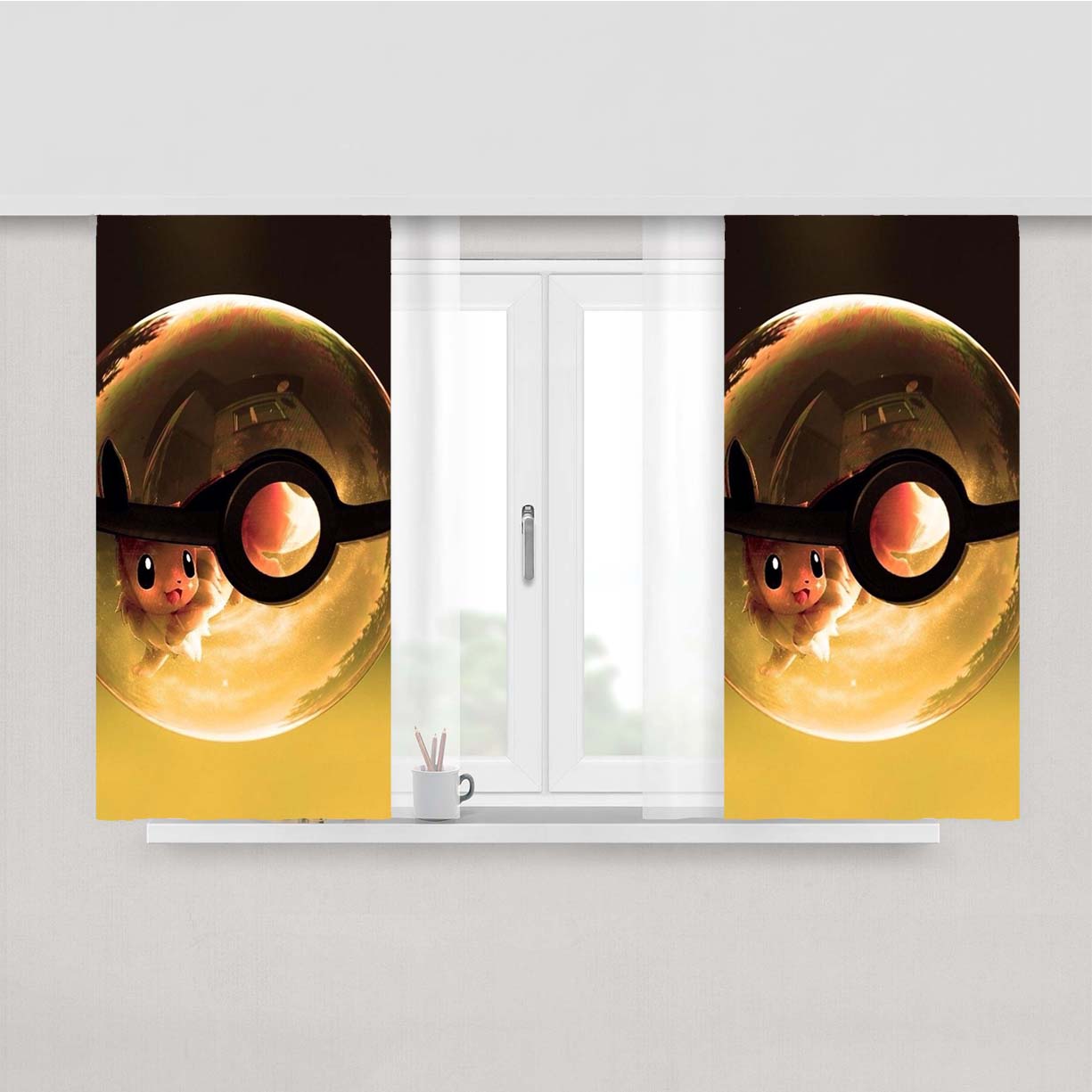 Pokemon Eevee Pokeball Peach Skin Window Curtains