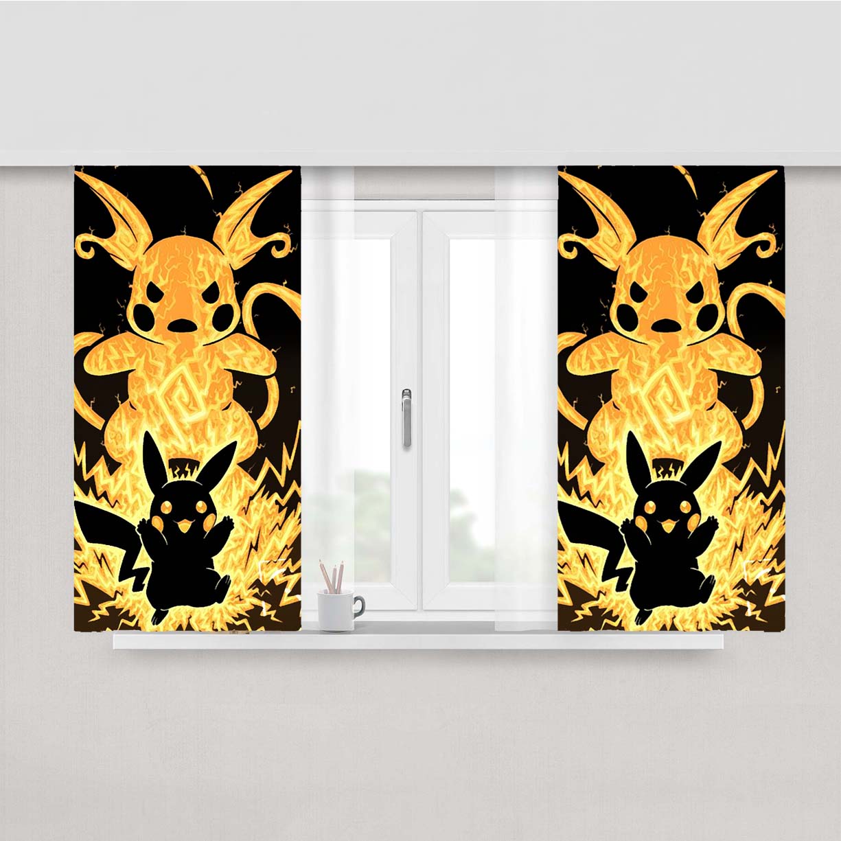 Pokemon Electric Pikachu And Raichu Peach Skin Window Curtains