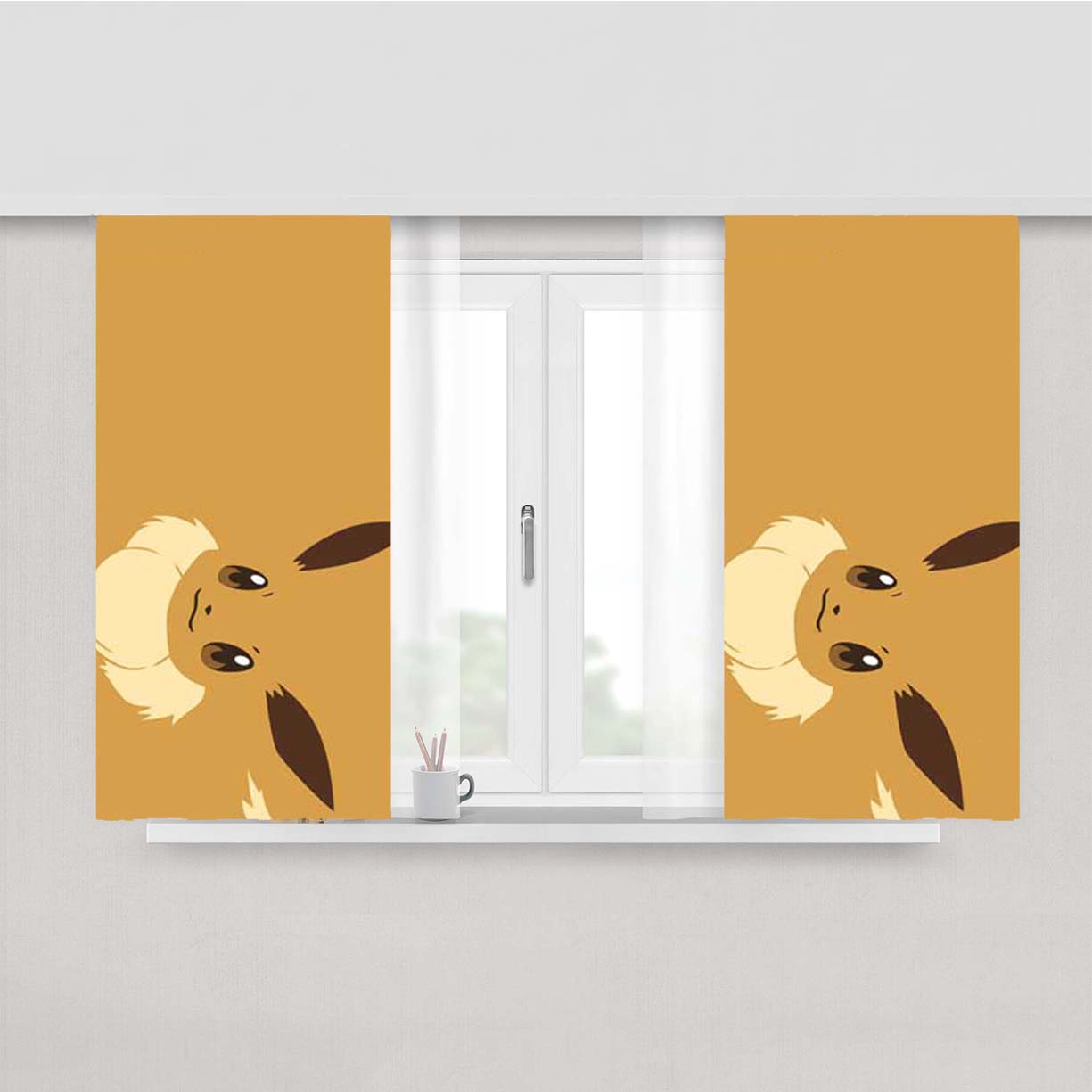 Pokemon Evee Face Peach Skin Window Curtains