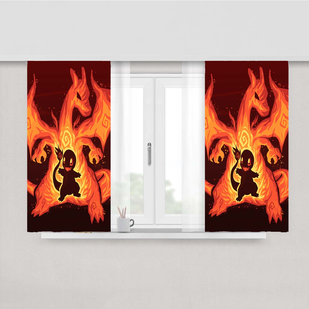Pokemon Evolution Charmander To Charizard Peach Skin Window Curtains