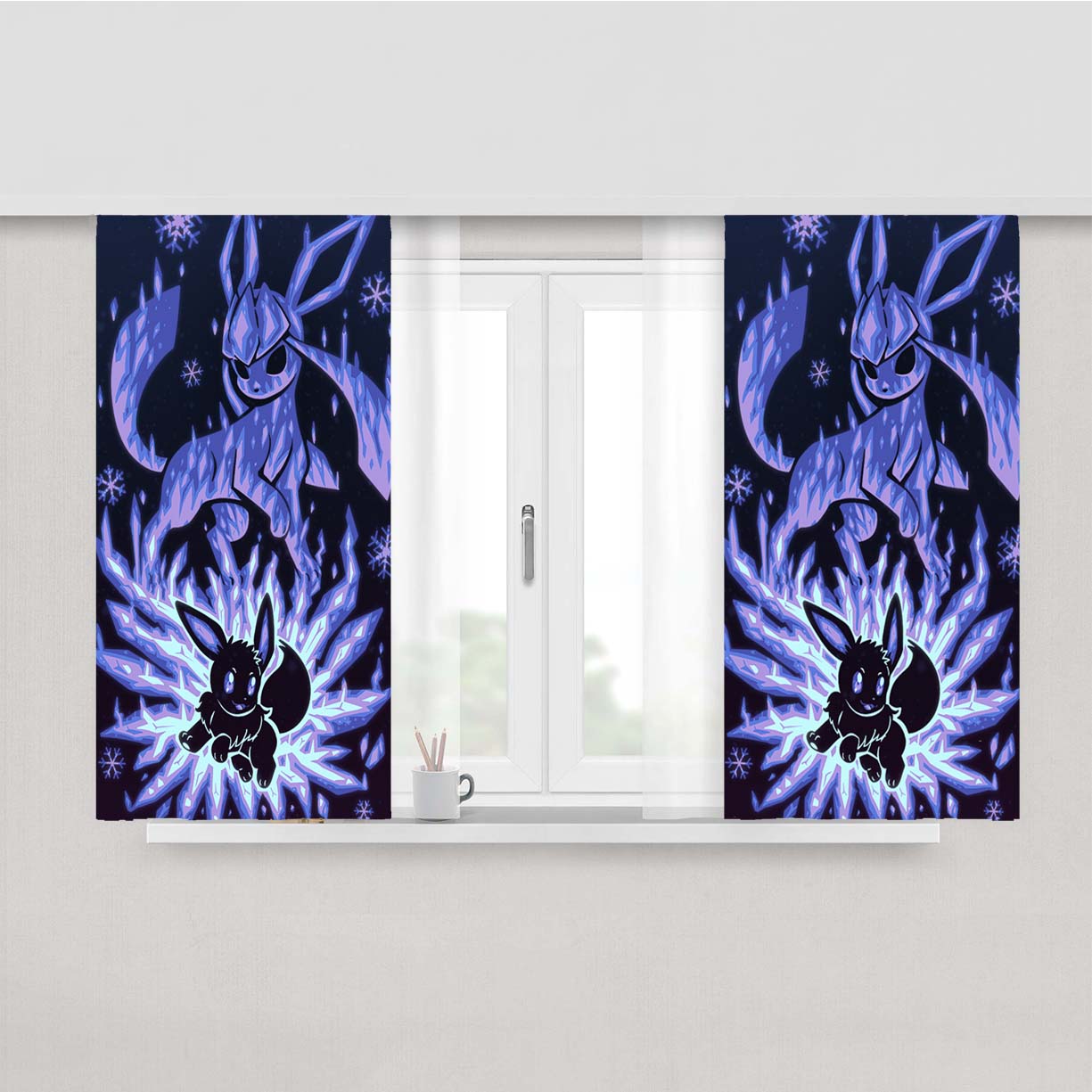 Pokemon Evolution Eevee To Glaceon Peach Skin Window Curtains