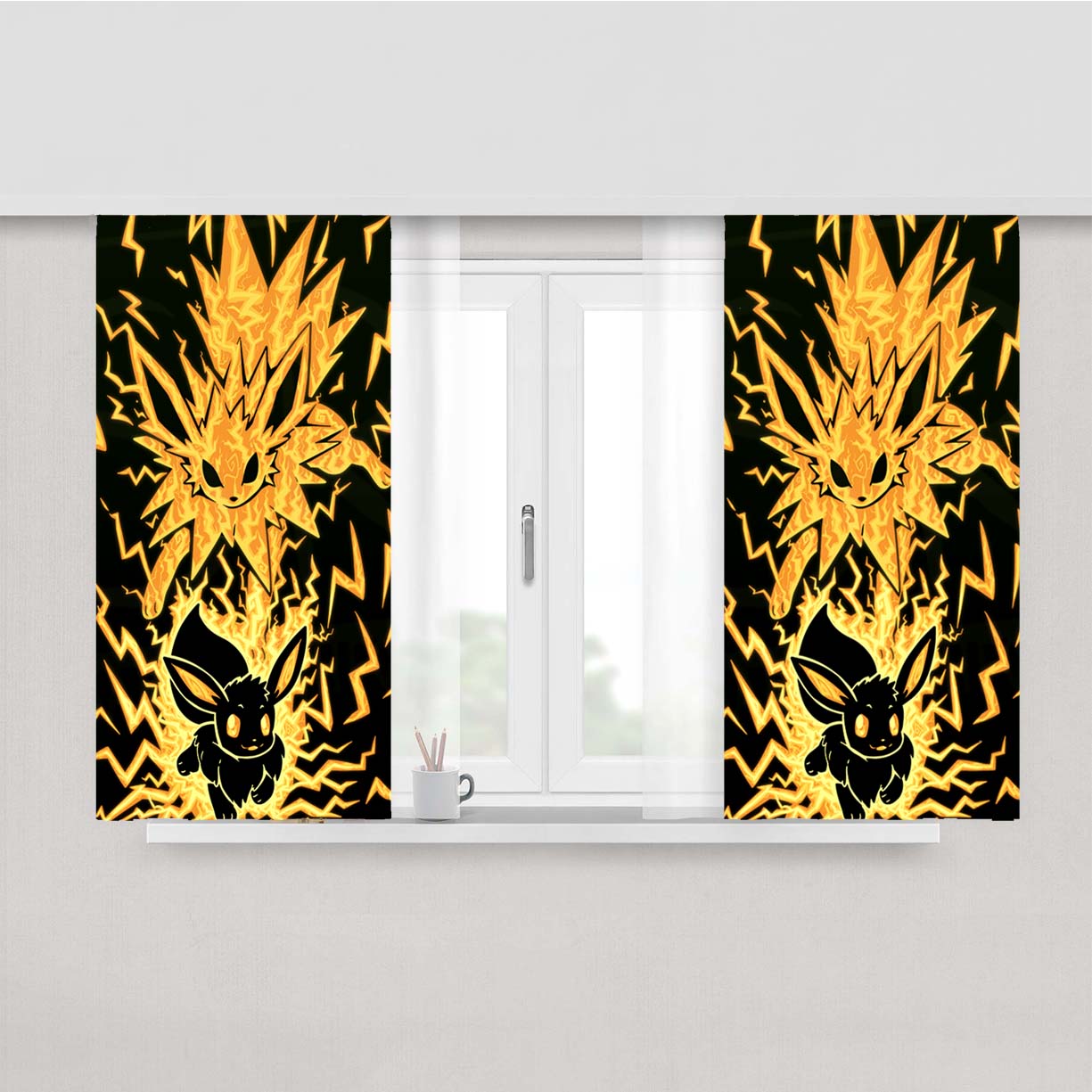 Pokemon Evolution Eevee To Jolteon Peach Skin Window Curtains