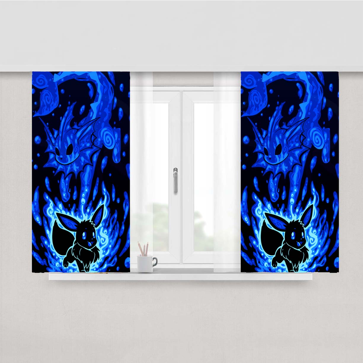 Pokemon Evolution Eevee To Vaporeon Peach Skin Window Curtains