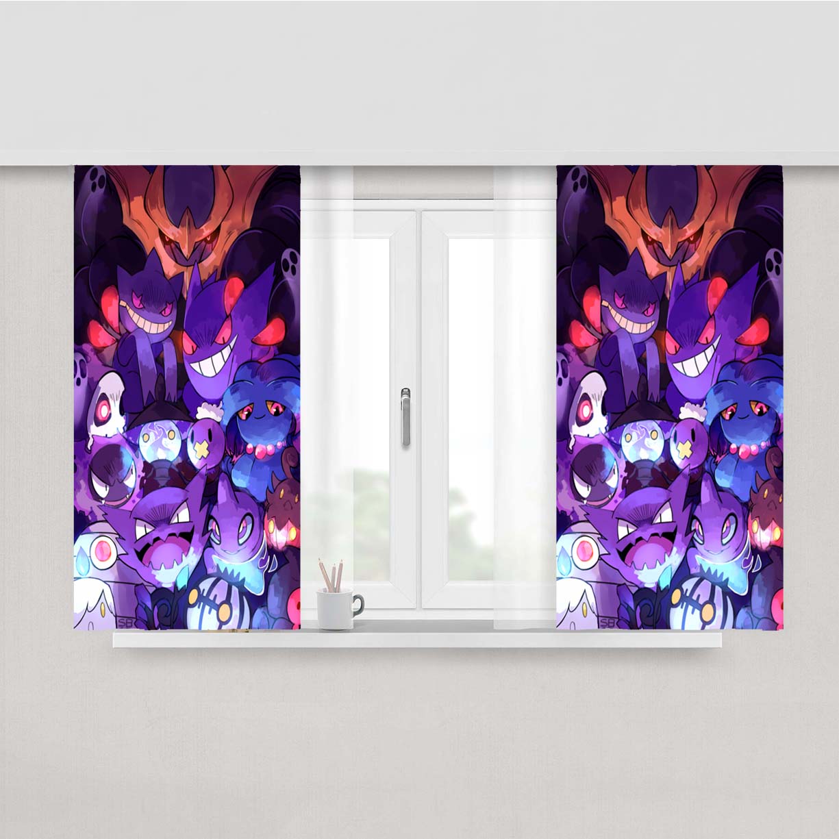 Pokemon Gastly Haunter Gengar Art Go Peach Skin Window Curtains