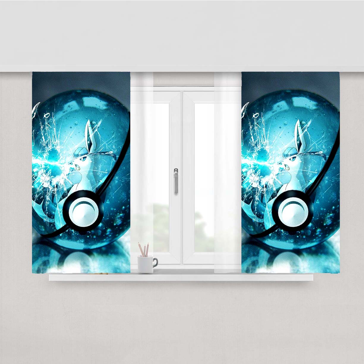 Pokemon Glaceon Pokebolas Peach Skin Window Curtains