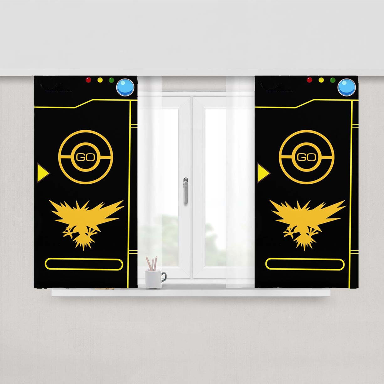 Pokemon Go Pokedex Team Instinct Black Peach Skin Window Curtains