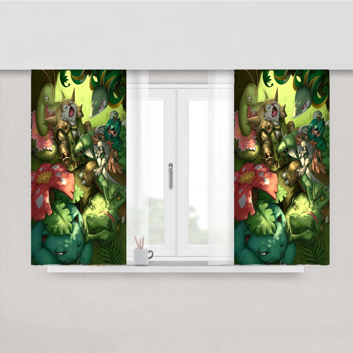 Pokemon Iniciales Tipo Planta Grass'S Starters Peach Skin Window Curtains